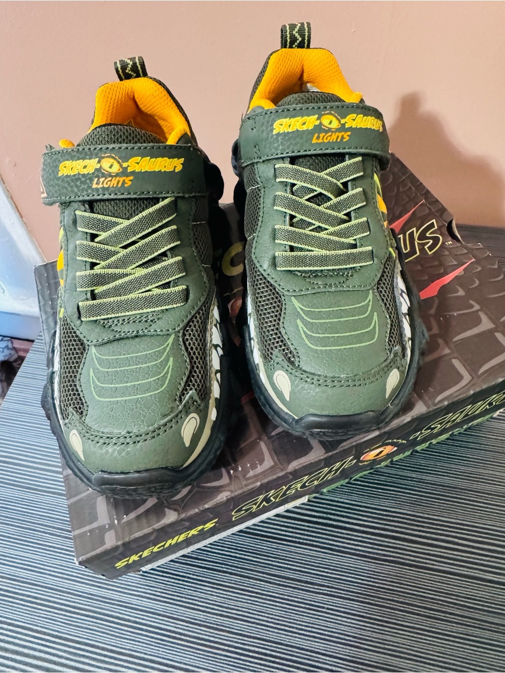 Skechers Kids Green and Yellow Light-Up Sneakers